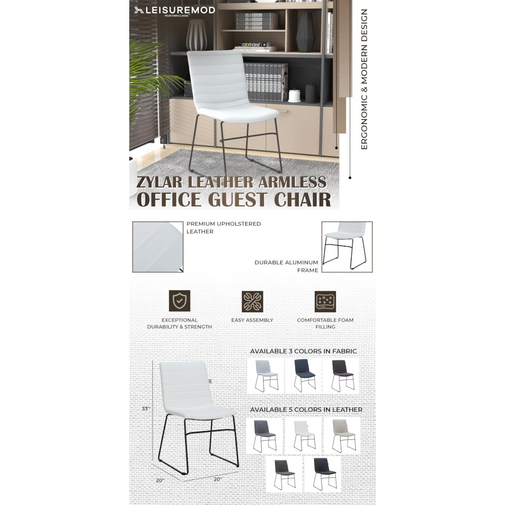Zylar Series Office Guest Chair in White Leather. Picture 9