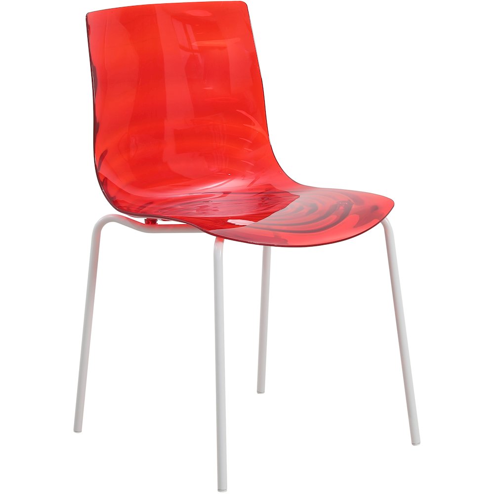 Astor Water Ripple Design Dining Chair in White Base Trans Red Seat. Picture 2
