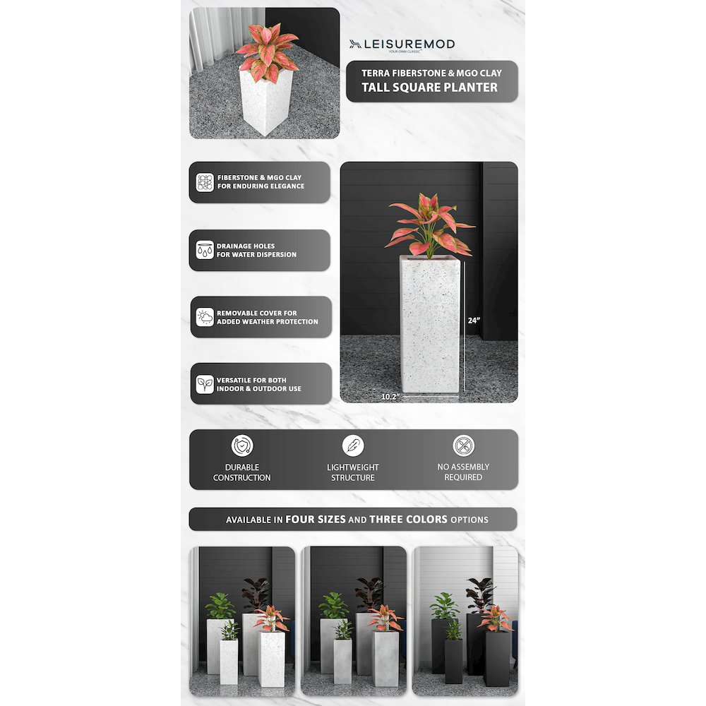 Terra Series Poly Stone Planter in Dotted White 10.2" x 10.2" 23.6" High. Picture 12