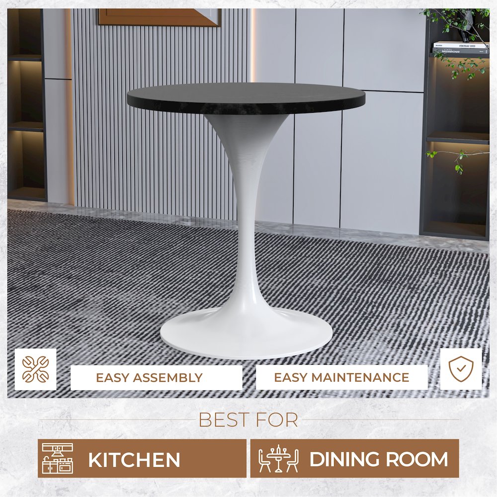 Verve Collection 27 Round Dining Table, White Base with Black MDF Top. Picture 14