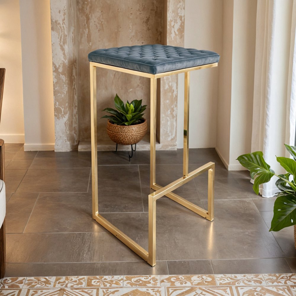 Quincy Quilted Stitched Leather Bar Stools With Gold Metal Frame. Picture 2