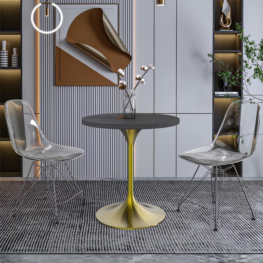 Verve 27" Round Dining Table, Brushed Gold Base with Cognac Brown MDF Top. Picture 7