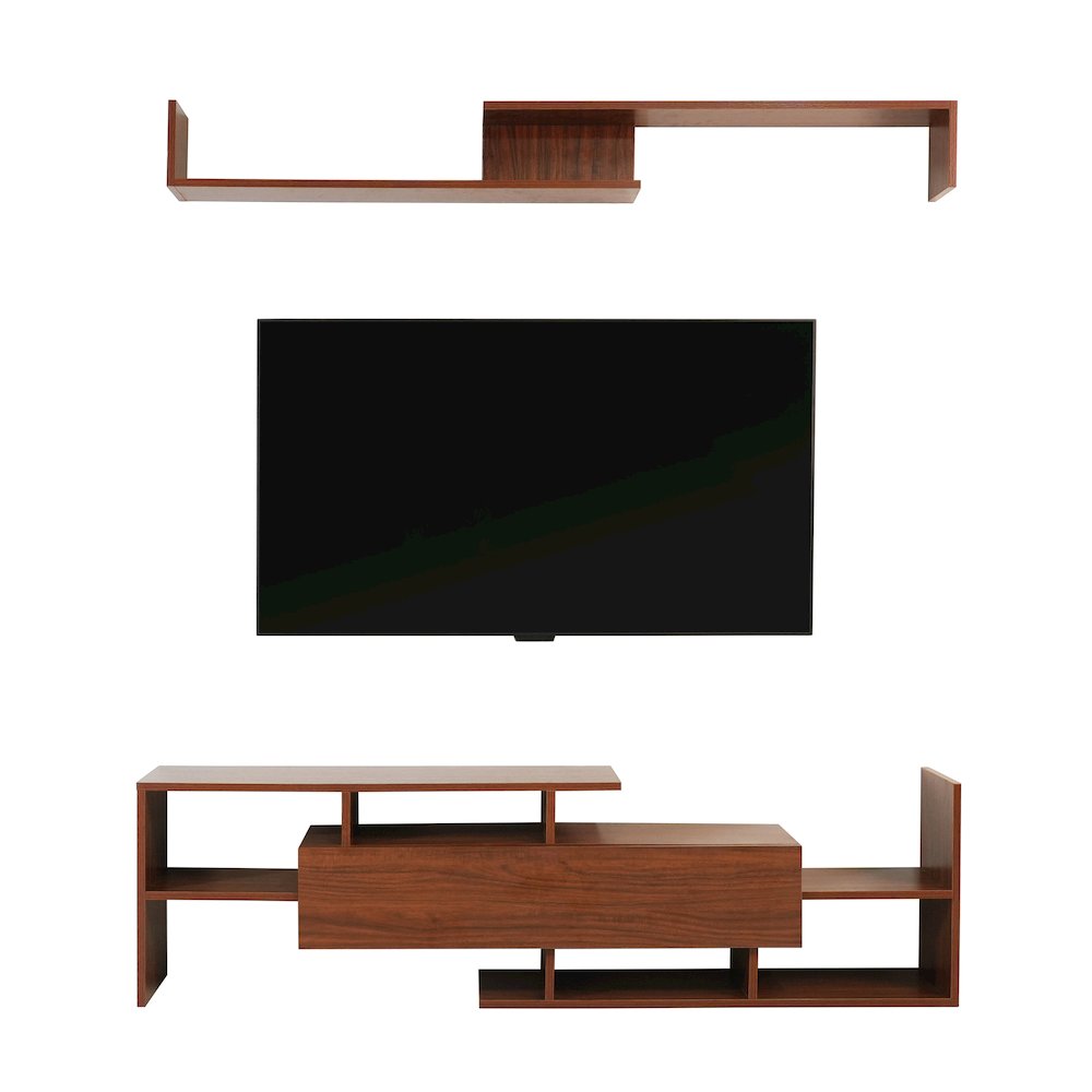 Surrey Modern TV Stand with MDF Shelves and Bookcase in Walnut. Picture 12