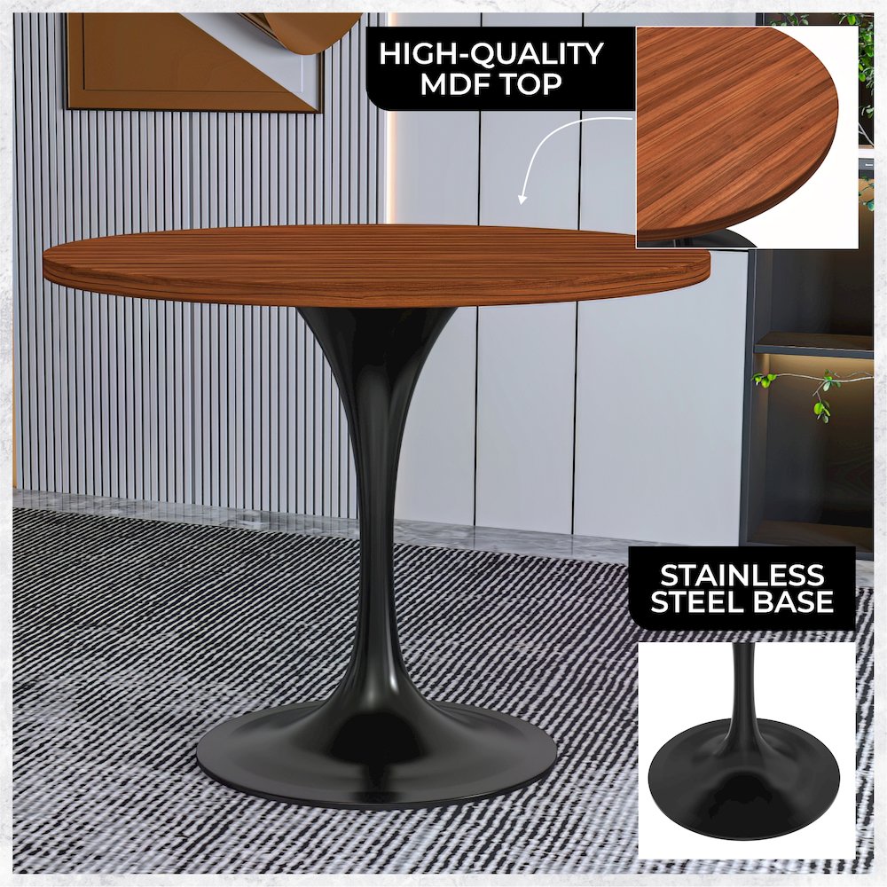 Verve Collection 36 Round Dining Table, Black Base with Cognac Brown MDF Top. Picture 2