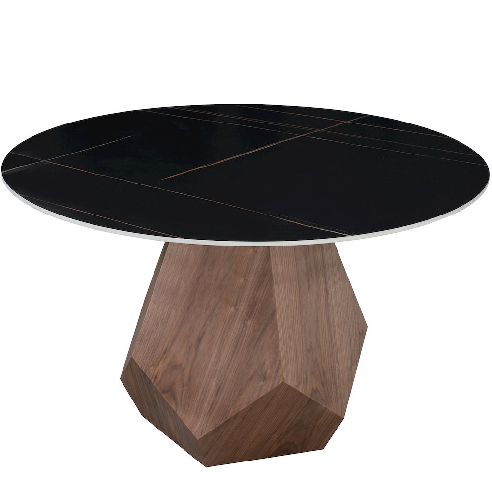 Nebo Modern Dining Table in Walnut Base with Black Sintered Stone  Top. Picture 1