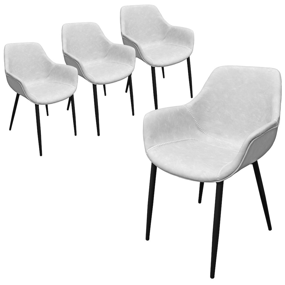 Markley Modern Leather Dining Arm Chair With Metal Legs Set of 4, Light Grey. Picture 7