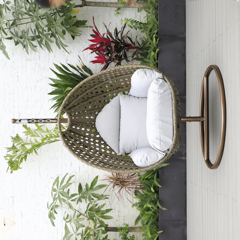 Beige Wicker Hanging Egg Swing Chair. Picture 9
