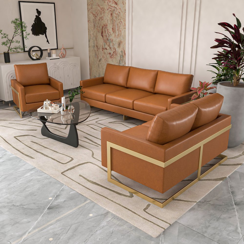 Lincoln Leather Accent Armchair With Gold Frame. Picture 2