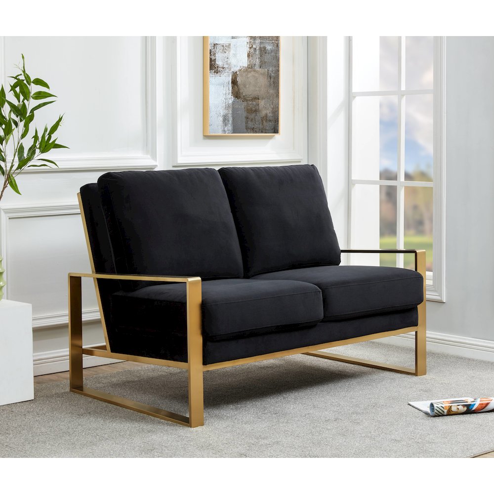 Jefferson Contemporary Modern Velvet Loveseat With Gold Frame. Picture 2