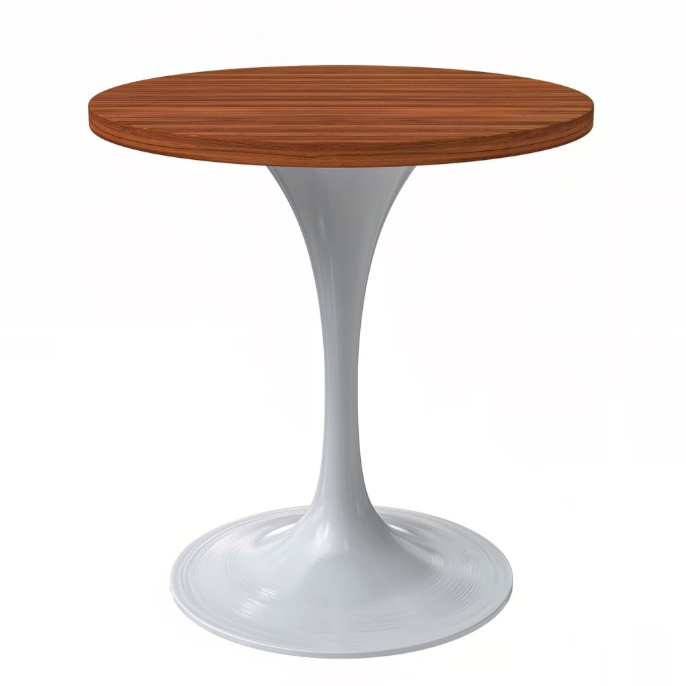 Verve Collection 27 Round Dining Table, White Base with Cognac Brown MDF Top. Picture 5