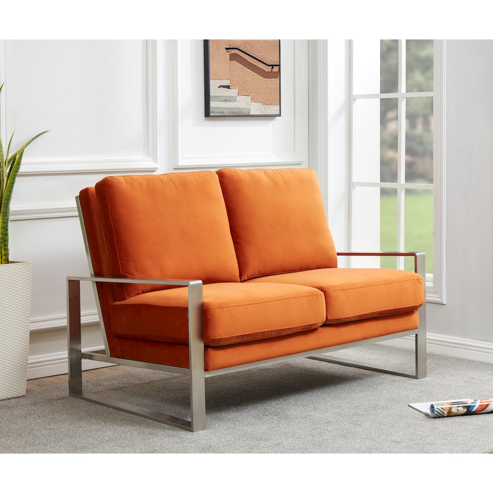 Jefferson Contemporary Modern Velvet Loveseat With Silver Frame. Picture 2