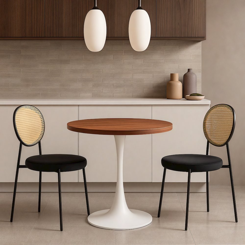 Bristol Dining table, White Base with 36" Round Cognac Brown MDF top. Picture 5