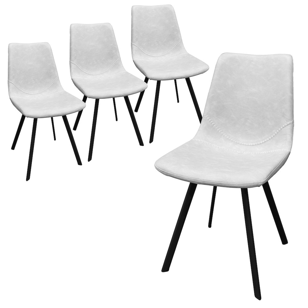 Markley Modern Leather Dining Chair With Metal Legs Set of 4, Light Grey. Picture 1