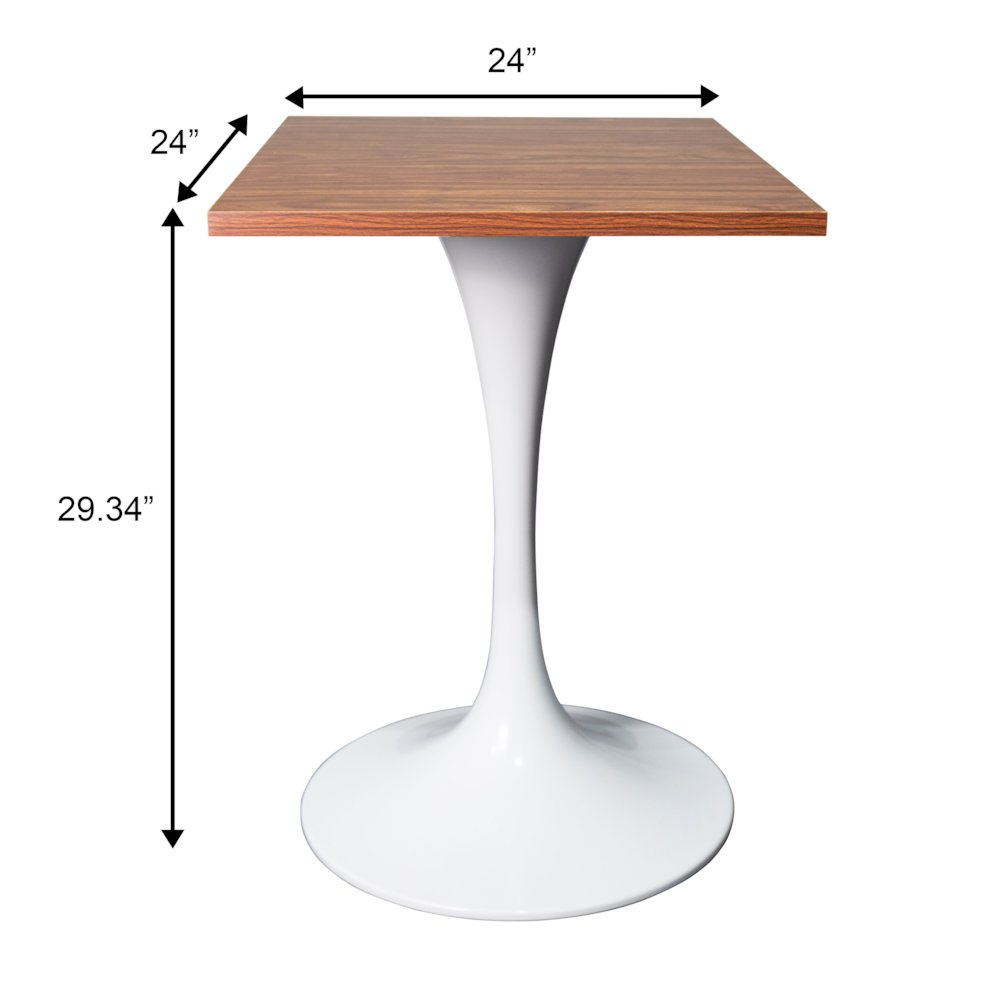 Verve Collection 24 Square Dining Table, White Base with Dark Maple MDF Top. Picture 10