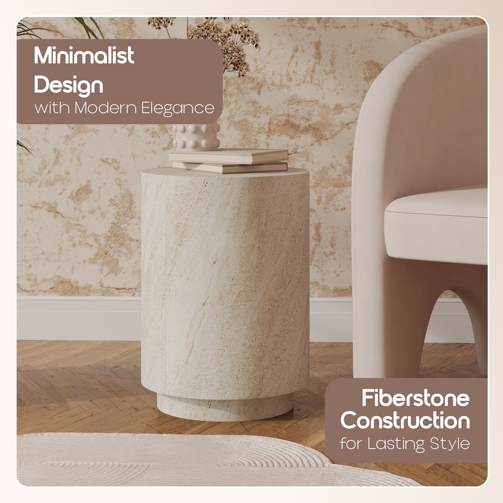 Modern Side End Table Ramble Series In Travertine. Picture 3