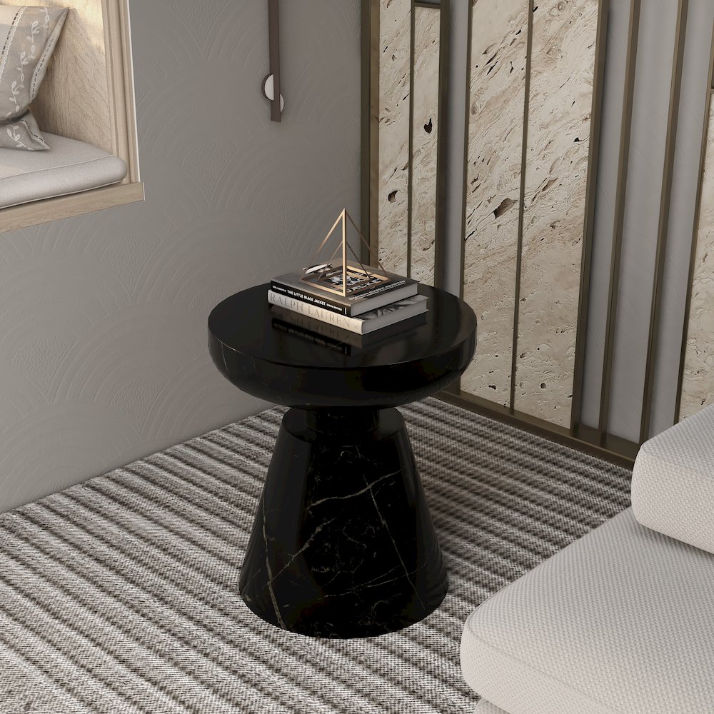 Isle Collection Fiberglass Outdoor Side Table in Marbled Black. Picture 2