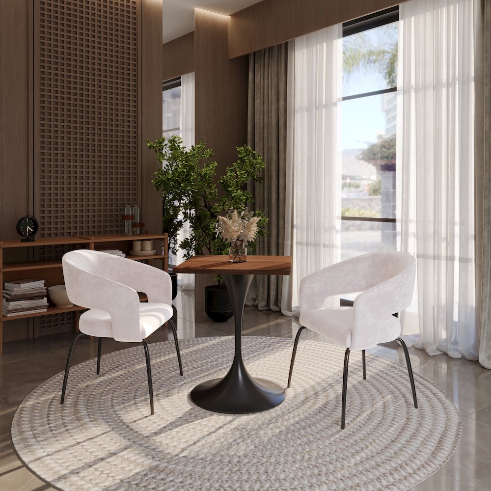 Verve Collection 24 Square Dining Table, Black Base with Cognac Brown MDF Top. Picture 6
