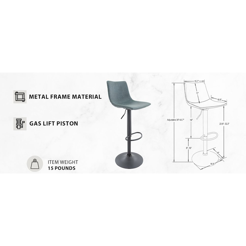 Tilbury Modern Adjustable Bar Stool in Peacock Blue. Picture 5