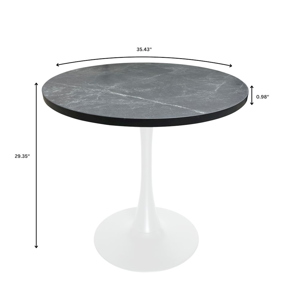 Bristol Dining table, White Base with 36" Round Marbleized Black MDF top. Picture 4
