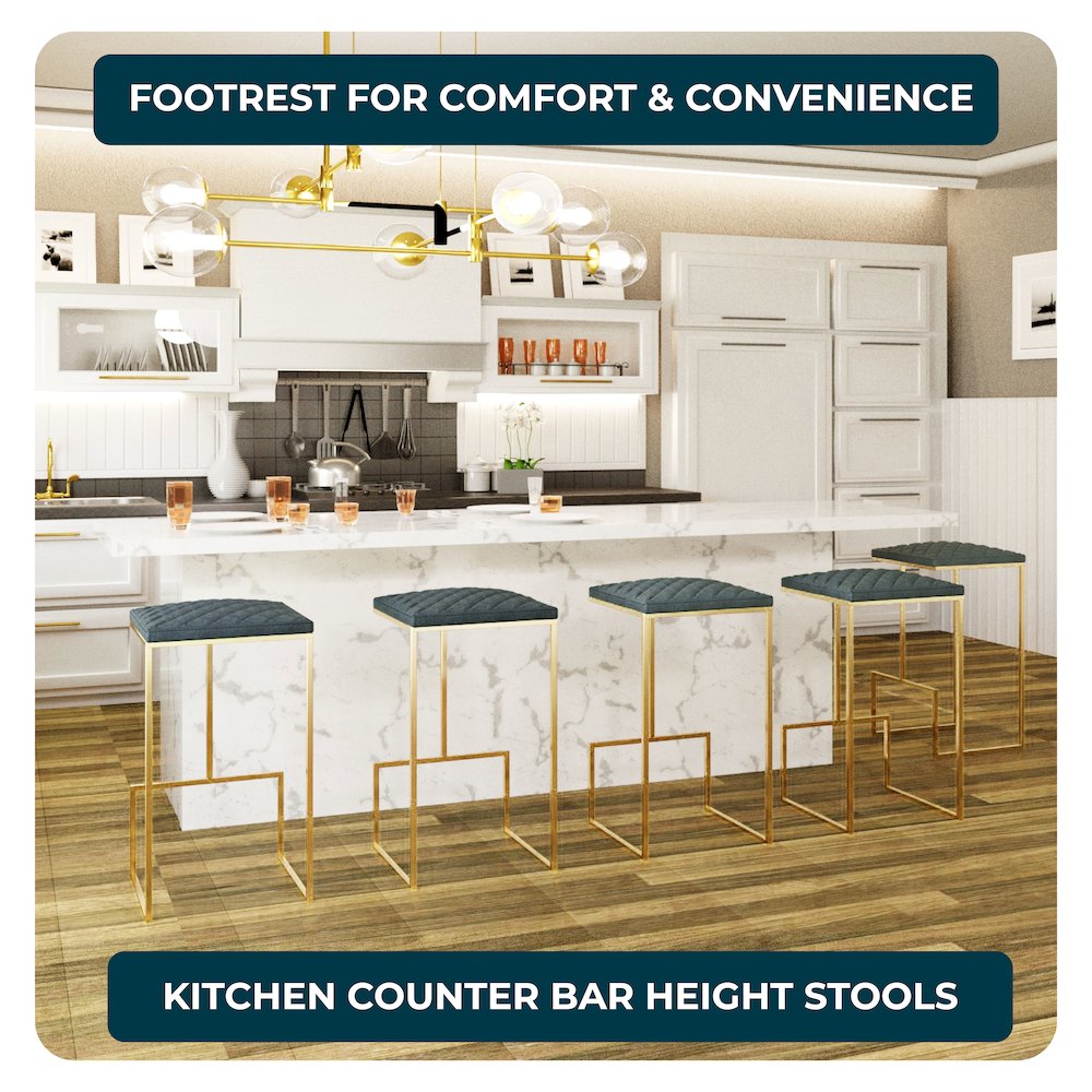 Quincy Quilted Stitched Leather Bar Stools With Gold Metal Frame. Picture 13