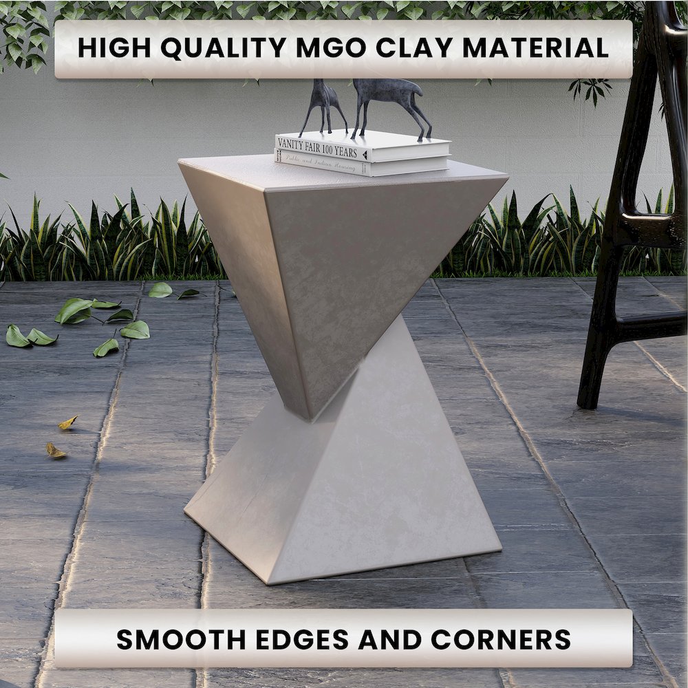 Glint Collection Fiberglass Outdoor Side Table in Marble White. Picture 10