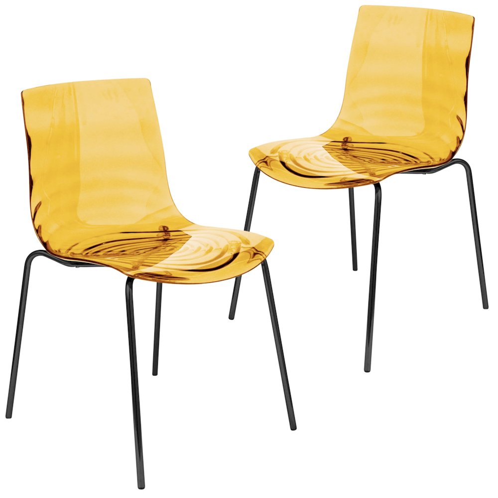 Astor Water Ripple Design Dining Chair in Black Base Orange Seat Set of 2. Picture 2