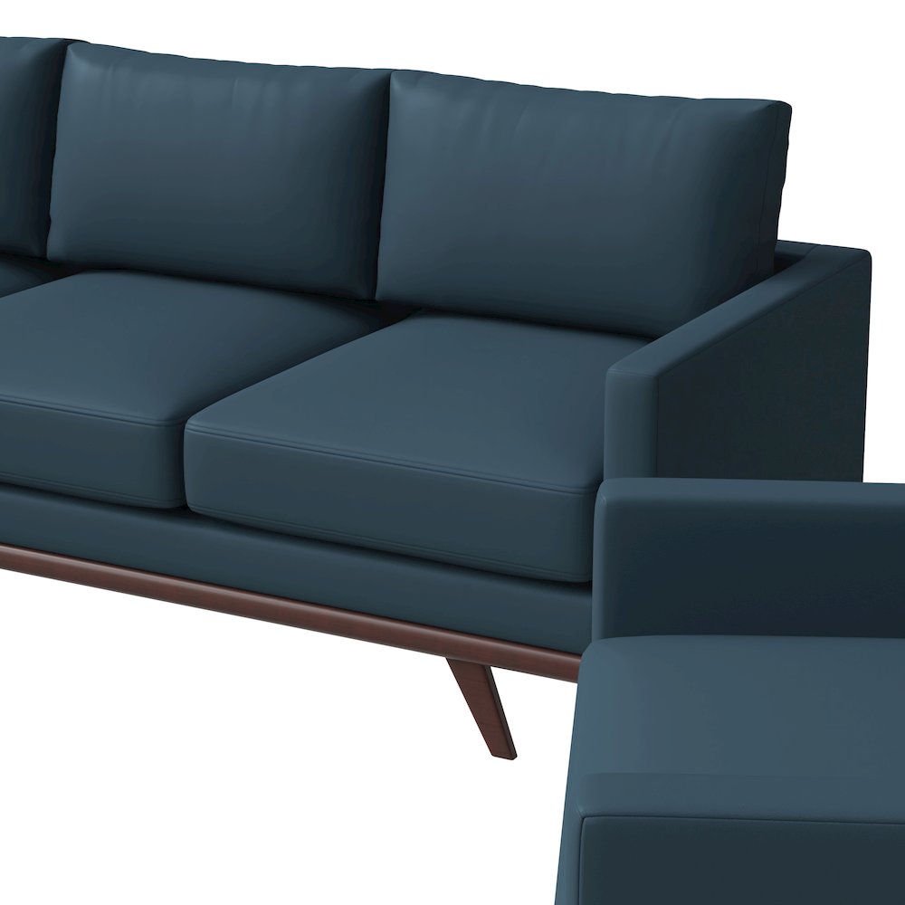 Chester 3-Piece Leather Living Room Sofa Set with Birch Wood Base Navy Blue. Picture 7