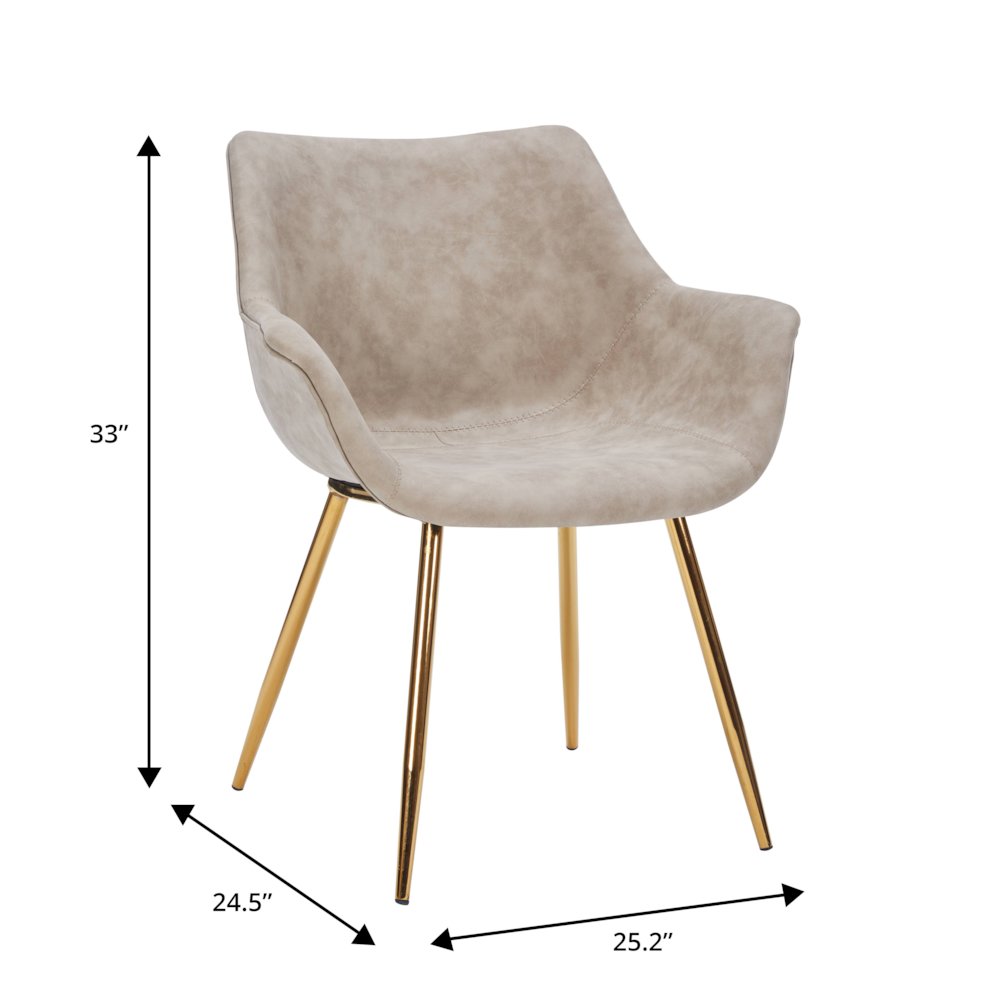 Markley Modern Leather Dining Arm Chair With Gold Legs in Taupe Set of 4. Picture 14