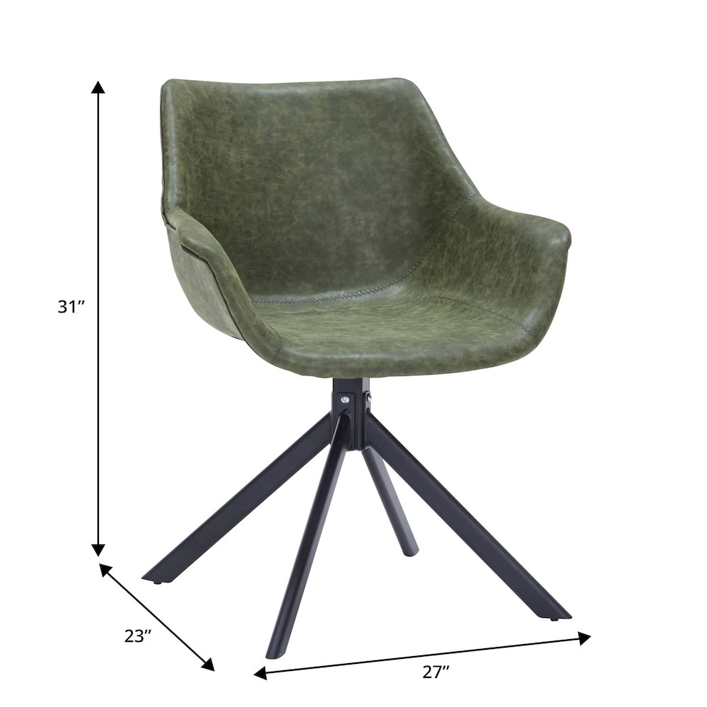 Markley Modern Leather Dining Swival Arm Chair in Green. Picture 1