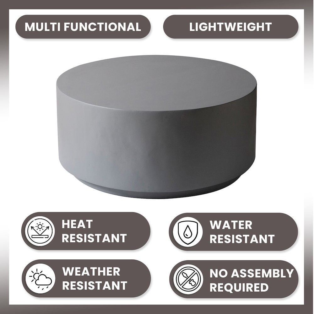 Terra Collection Fiberglass Outdoor Coffee Table In Grey. Picture 12