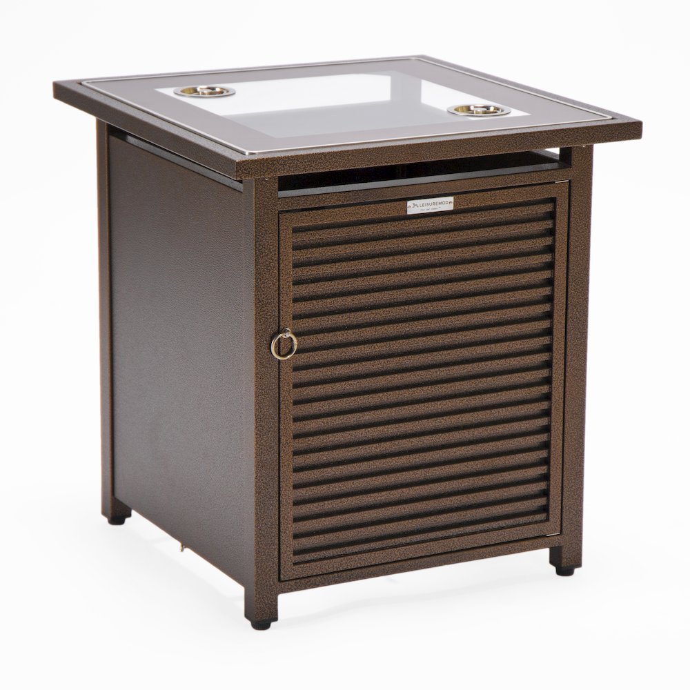 Walbrooke Patio Square Fire Pit and Tank Holder with Slats Design in Brown. Picture 30