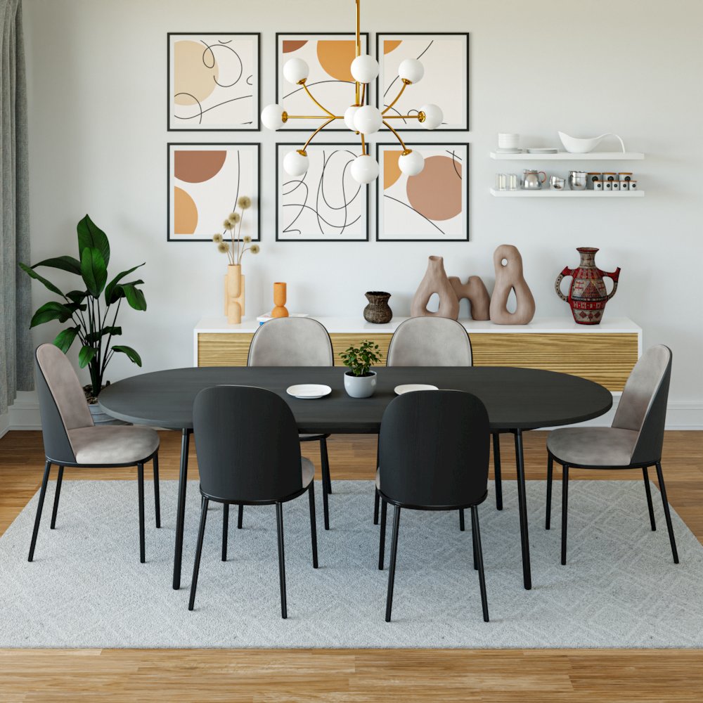 Tule Modern 83" Oval Dining Table with MDF Top and Black Steel Legs in Black. Picture 10
