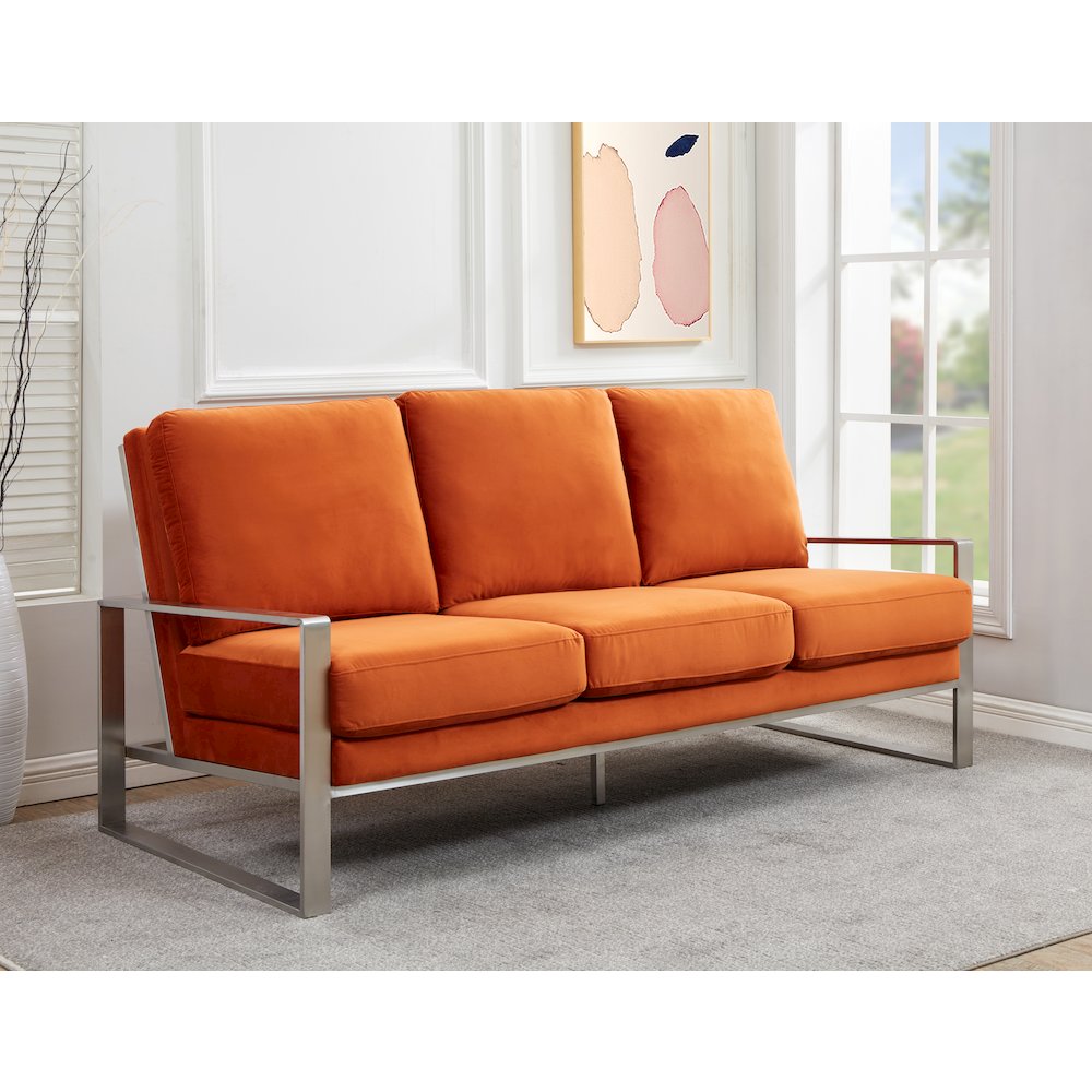 Jefferson Contemporary Modern Design Velvet Sofa With Silver Frame. Picture 2