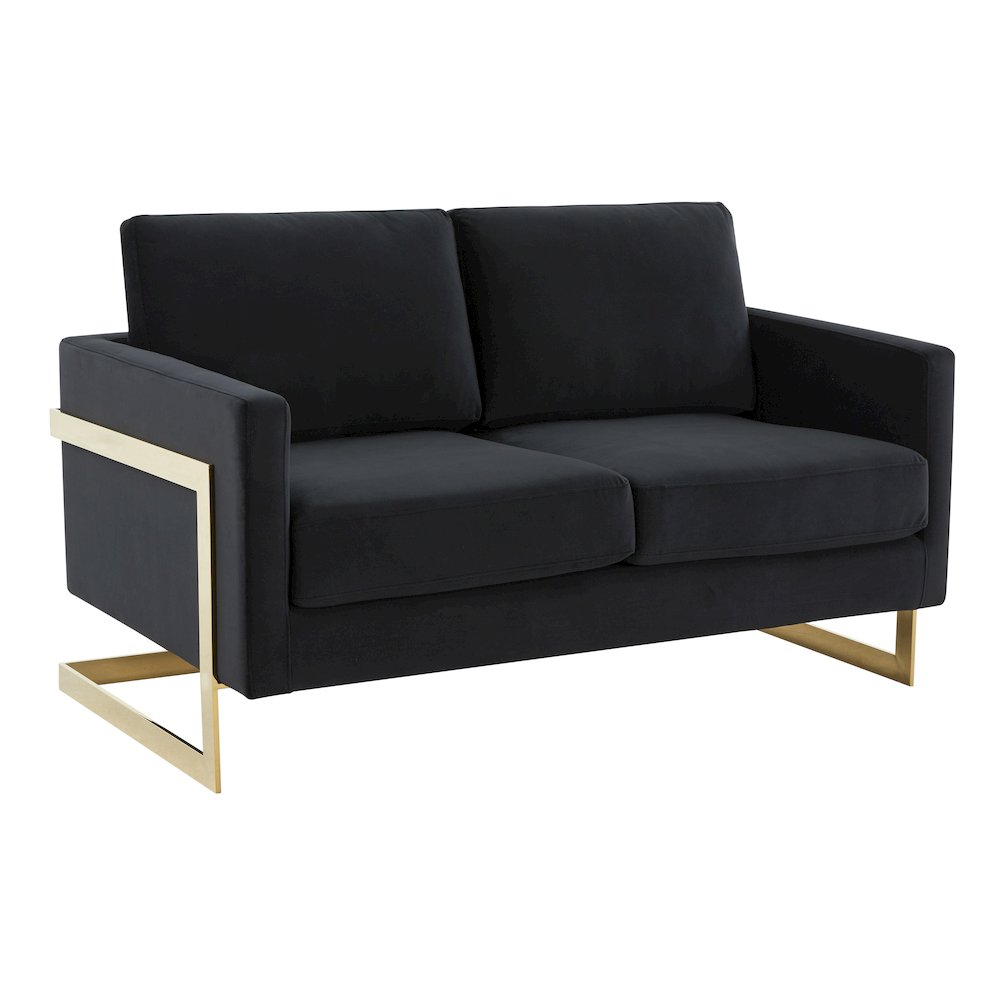 Lincoln Modern Mid-Century Upholstered Velvet Loveseat with Gold Frame. Picture 1