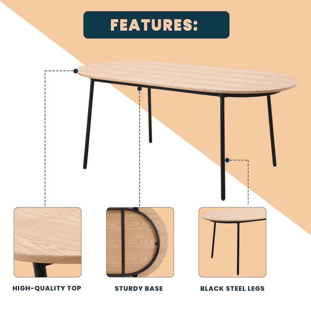 Tule Modern 71" Oval Dining Table in Natural Wood. Picture 14