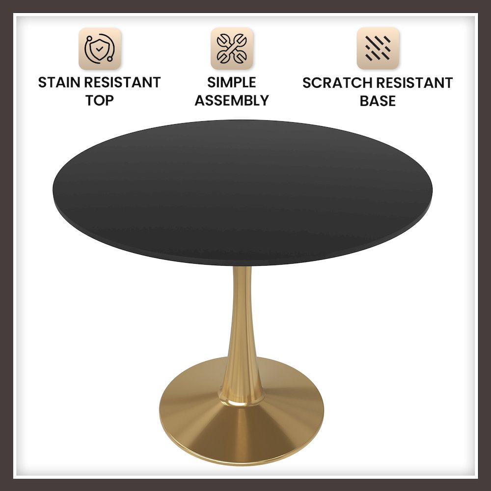 Bristol 31" round dining table Gold Base With Black Top. Picture 18