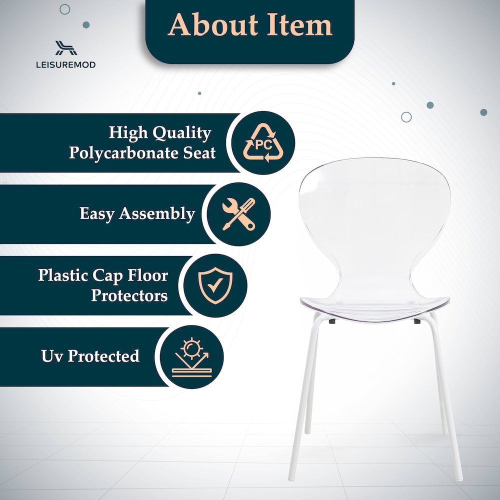 Modern Oyster Transparent Side Chair in White Base Set of 2. Picture 4