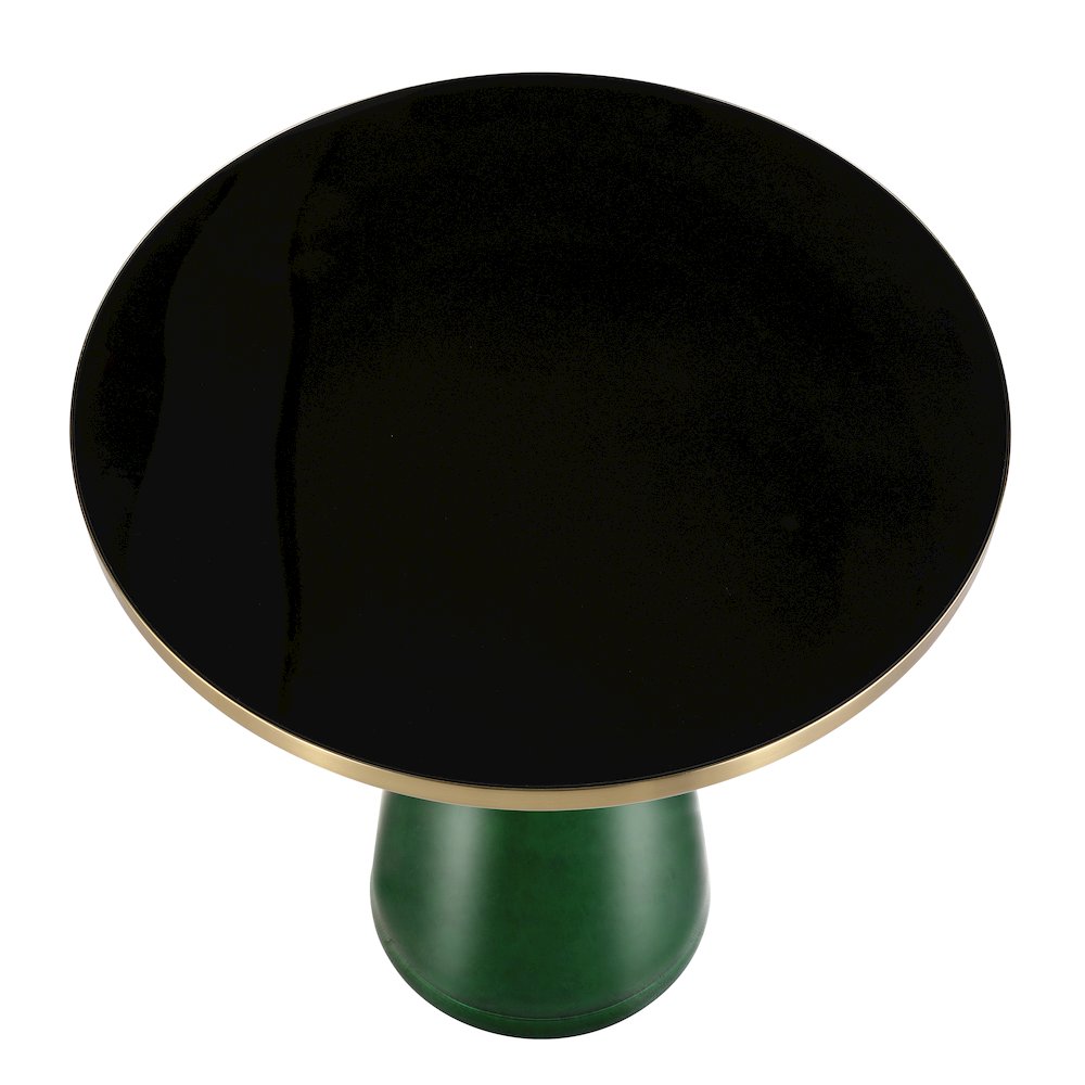 Tully Collection Glass side Table Green glass, Gold Rim with Black Glass top. Picture 15