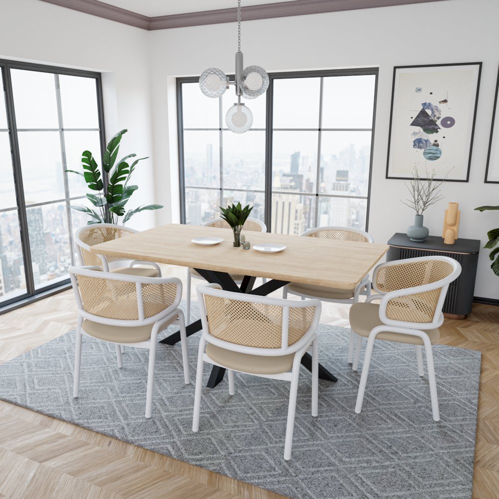 Ervilla - Dining Chair - White frame in Taupe Leather. Picture 9