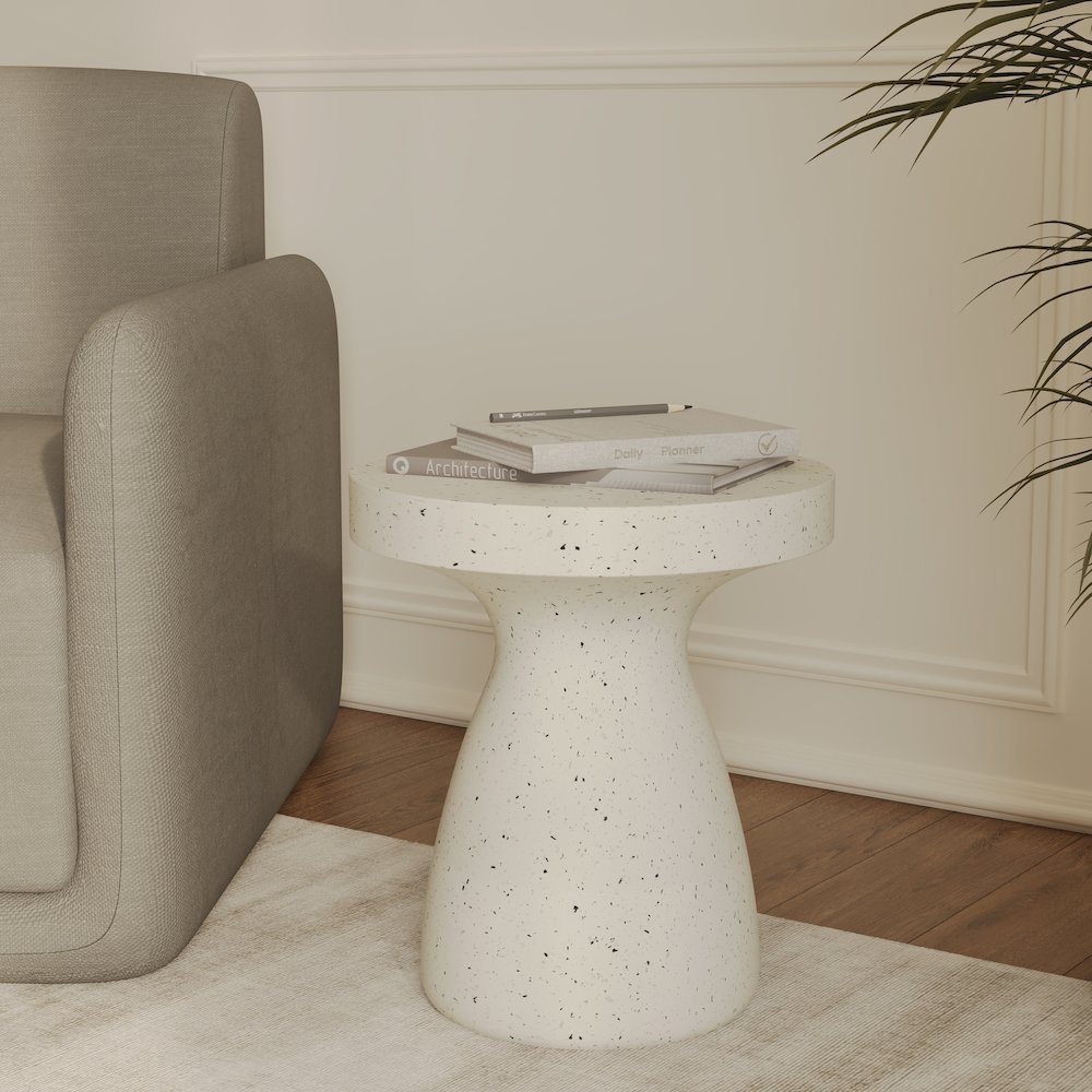 Modern Side End Table Wisp Series In Terrazzo White. Picture 5