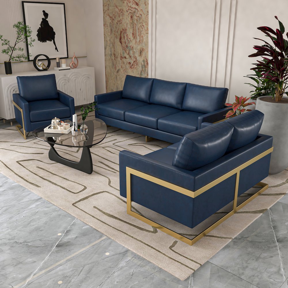 Lincoln Leather Accent Armchair With Gold Frame. Picture 3