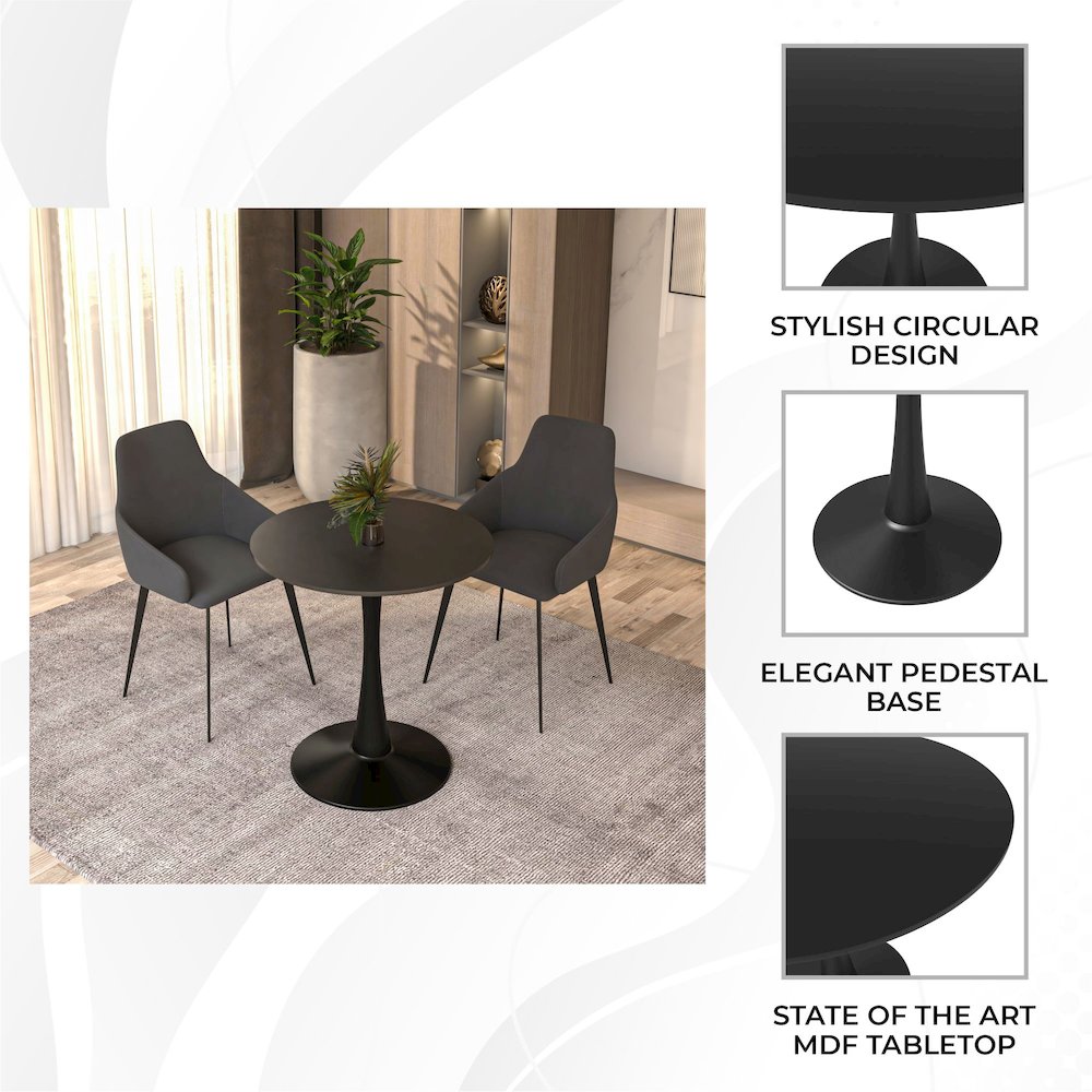 Leisyremod Bristol 24" Round Dining Table Black base with Black top. Picture 10