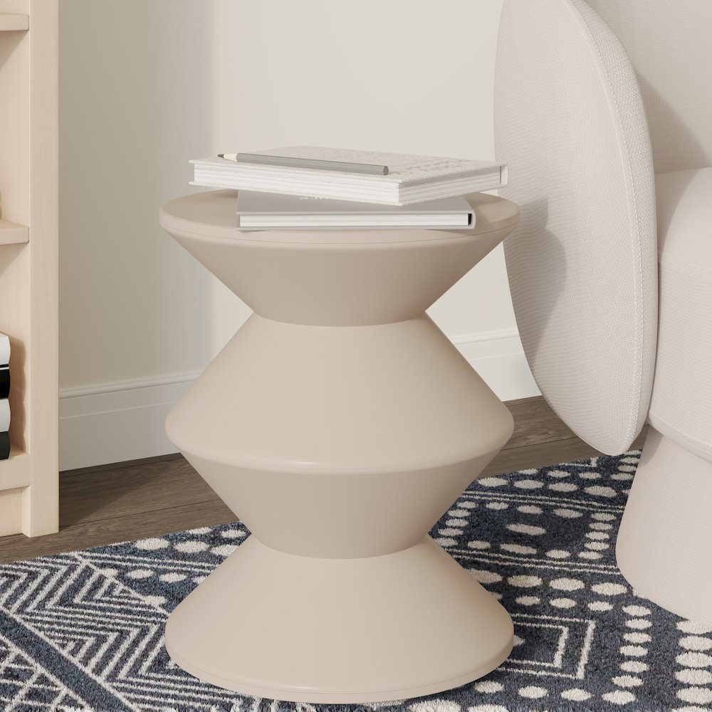 Aura Modern Plastic Side End Table, Indoor/Outdoor Use, Ivory. Picture 17