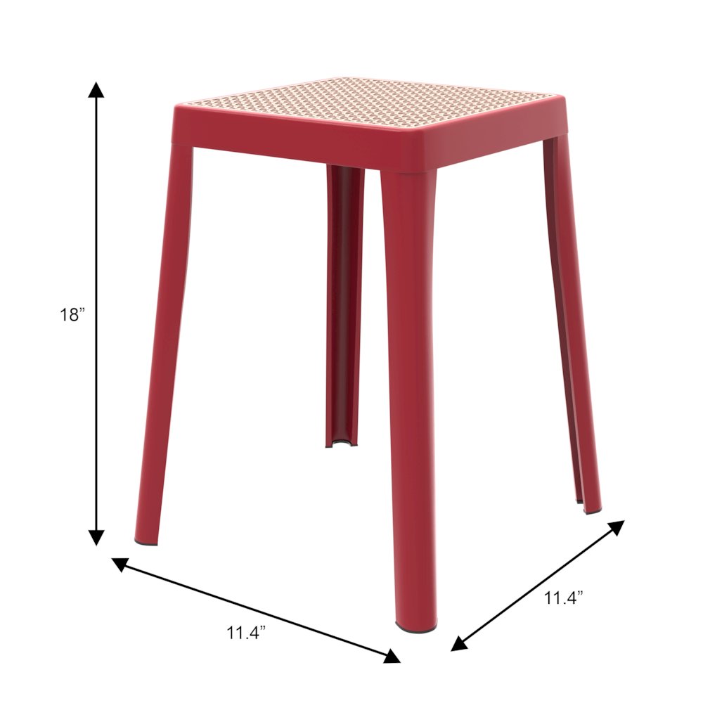 Tresse Series Stackable Poly Stool With Wicker Top 12 in Red. Picture 16