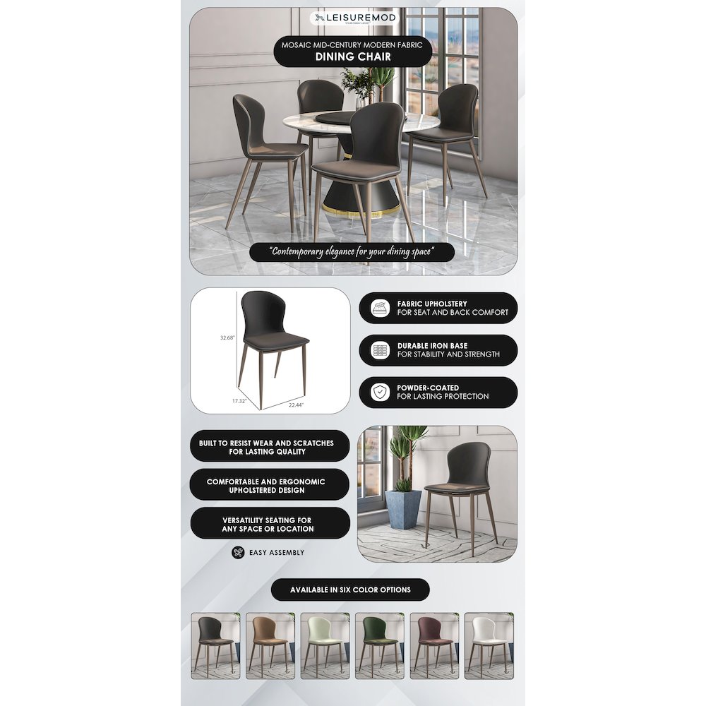 Mosaic Collection Modern Dining Chair in Charcoal Fabric - Set of 2. Picture 23