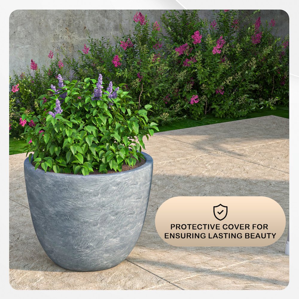 Dahlia Series Poly Stone Planter in Aged Concrete 14.4 Dia, 10.8 High. Picture 3