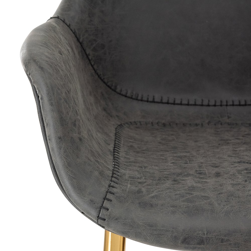 Markley Modern Leather Dining Arm Chair With Gold Metal Legs. Picture 10