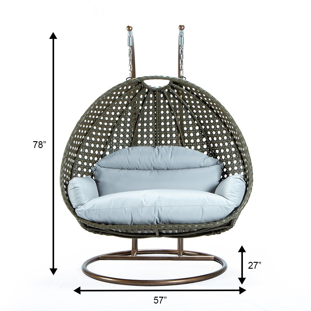 Beige Wicker Hanging 2 person Egg Swing Chair. Picture 12
