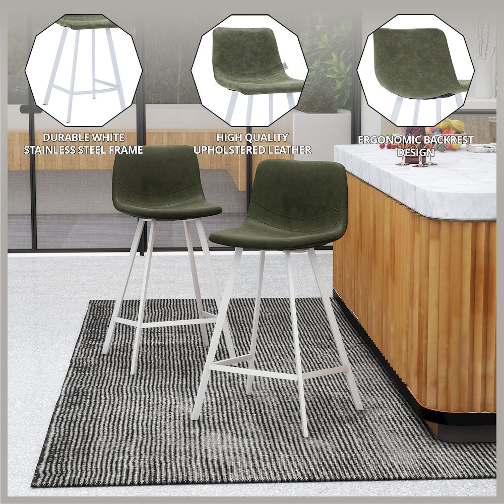 Elland - Counter stool - Olive Green- White Base. Picture 3