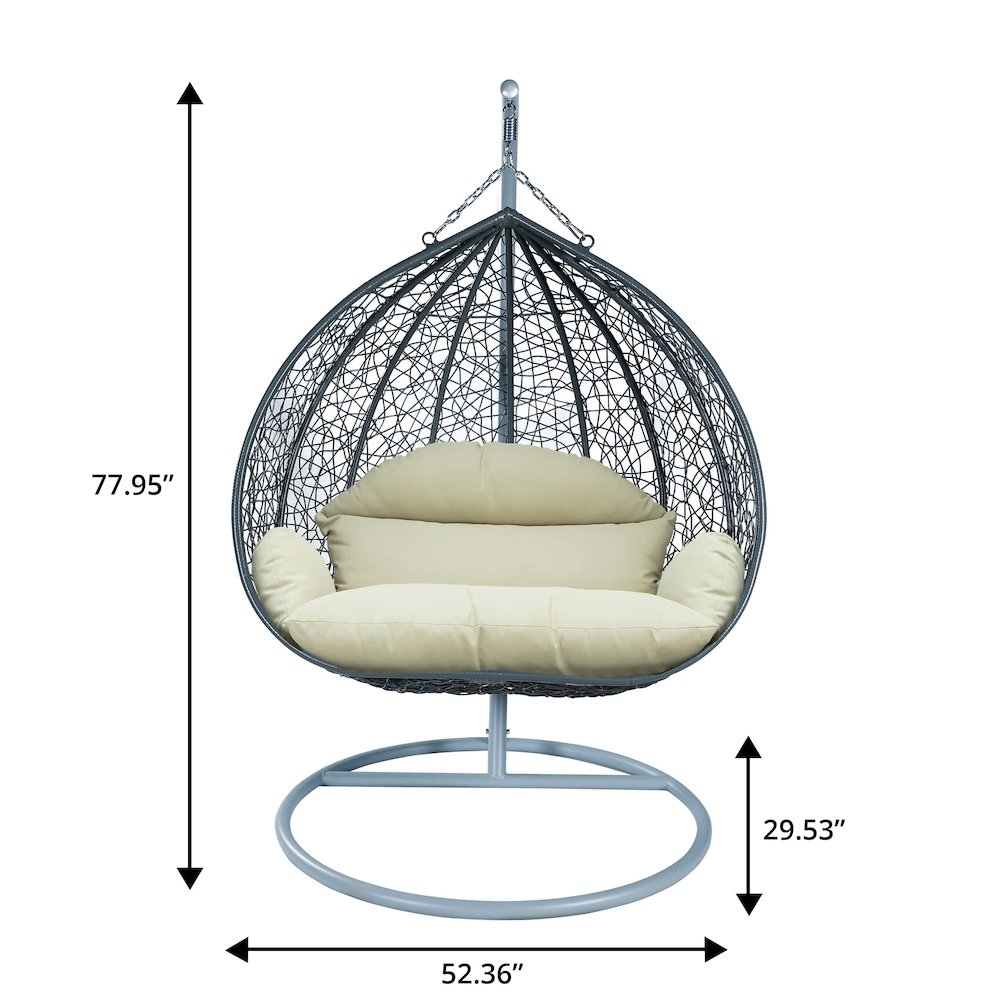 Recluse Collection Modern Outdoor Swing Chair Grey Frame with ES57 Taupe Cushion. Picture 12